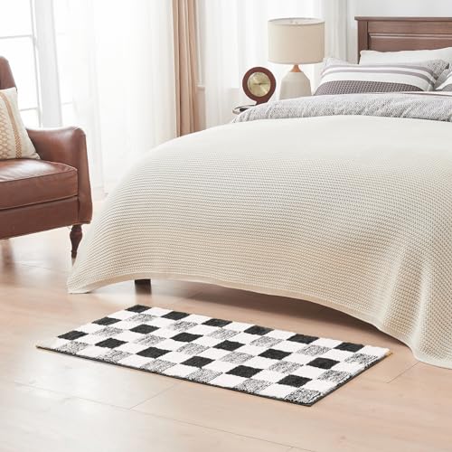 CozeCube Bath mats for Bathroom Non Slip, Fluffy Absorbent Microfiber Bath mat Washable, Aesthetic Bathroom Rugs, Cute Jet Black Checkered Bath mat, Jet Black, 32" x 20" - color: Checkered-jet Black, size: 2'8" x 1'8" (Rectangular)