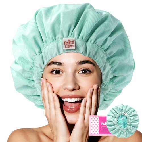 Years Calm Luxury Shower Cap for Women, Color Changing Shower Cap Reusable Waterproof, Flexi Satin Lined, Stylish Hair Cap for Shower, Washable Elastic Band Bath Cap for Long Hair, Braids(Aqua) - color: Aqua