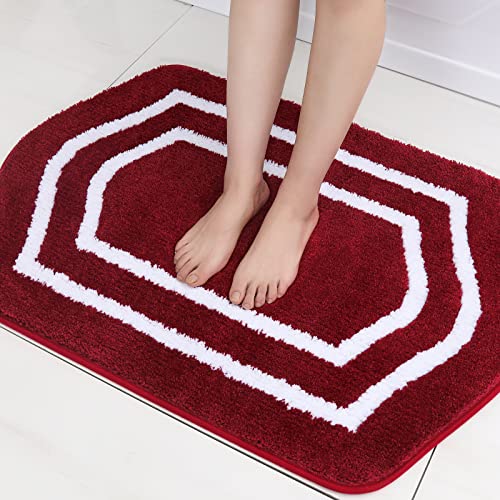 COSY HOMEER Extra Thick Bath Linen Sets Rugs - Anti-Slip Bath Mats Soft Plush 100% Strong Polyester Living Room Bathroom Water Absorbent(Red,20x32 - Inches) - color: White/Red, size: 1'8" x 2'8" (Oval)