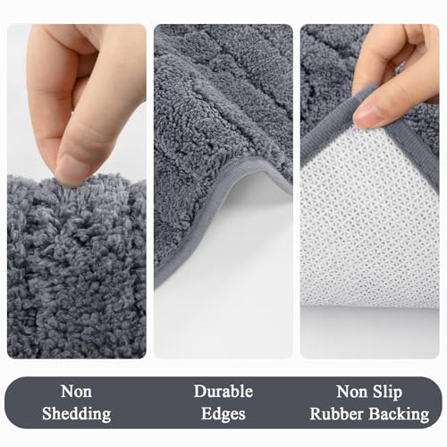 Vaukki Bathroom Rugs Sets 3 Piece, Grey Washable Non Slip Soft Bath Mats for Shower and Tub, Plush Absorbent Microfiber Toilet Rug U Shaped, 32x20+26x18+24x20 Inch - color: Grey, size: 18''x26''+20''x32''+20''x24''