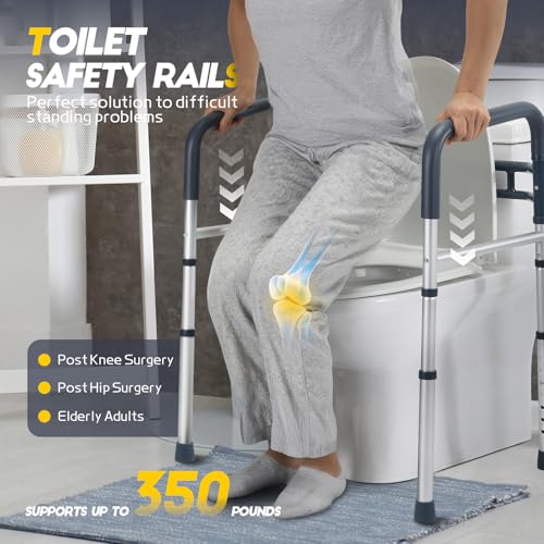 Lianjindun Toilet Safety Rails (350 lb), Adjustable Toilet Frame for Elderly, Seniors, Handicap & Disabled, Foldable Handicap Toilet Handles Fit Any Toilets (Blue) - color: Blue
