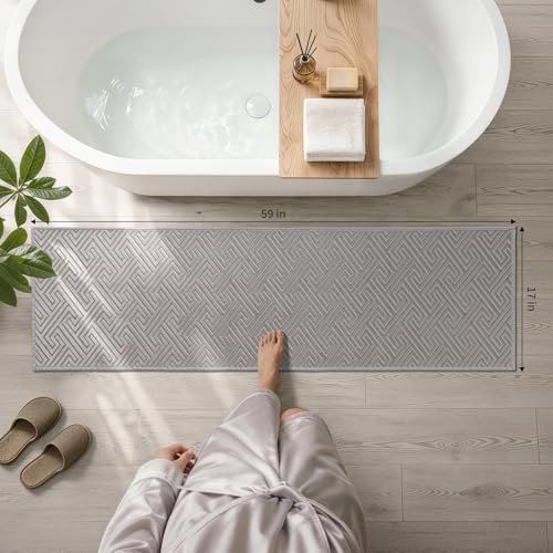YIHOUSE Gray Bathroom Runner Rugs 17"x59", Quick Dry Non Slip Long Bath Rug, Absorbent Machine Washable Thin Bath Mat for Restroom Floor Tub Laundry Room Home Decor - color: Grey, size: 1'5" x 4'11" (Rectangular)