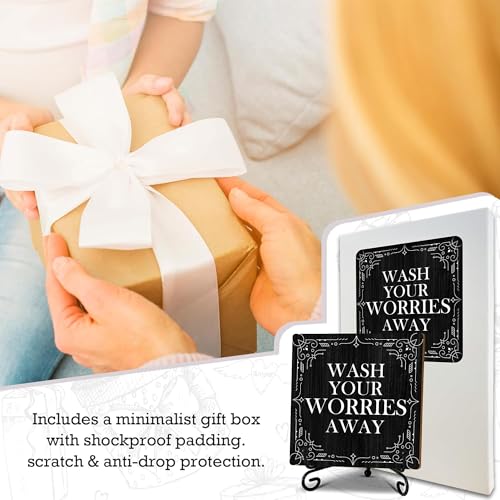 5" Gothic Bathroom Decor, Wash Your Worries Away Sign, Black Bathroom Laundry Room Decor, Bathroom Guest Bathroom Decoration, Funny Toilet Bathroom Plaque Sign Table Shelf Sink Decor-A04 - color: Wash Your Worries-04