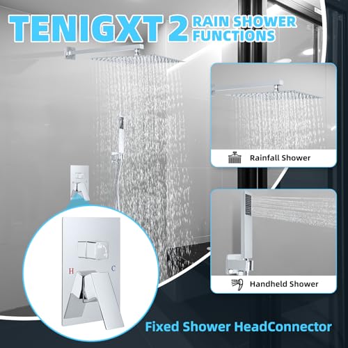 Bathroom Shower Faucet Set，12 Inch Rain Shower Head with Handheld Spray，Brass Shower Valve Trim Kit，Wall Mounted Square Rain Shower System (Chrome) - color: Chrome, size: 12 Inch Shower Head