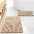 FLOLEOPA Luxury Chenille Beige Bathroom Rugs Bath Mats Sets, Extra Soft and Absorbent Bathroom Rugs Non Skid Machine Wash Dry Bath Mats（32"x20" Plus 17"x24"） - color: Beige, size: 32"x20" Plus 17"x24"