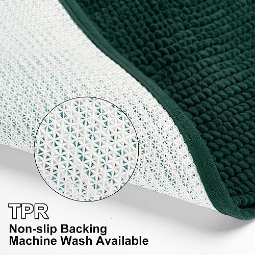 Urvoix Bathroom Rugs Sets 3 piece, Non-Slip Chenille Bath Rug - Ultra Soft, Washable, Super Absorbent Bath Mat for Bathroom, Toilet and Tub (Dark Green) - color: Dark Green