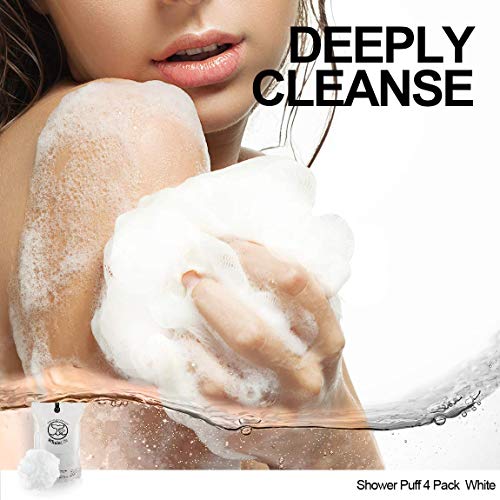 Loofah Sponge Bath Sponge for Women Men 4 Pack (White) - style: White