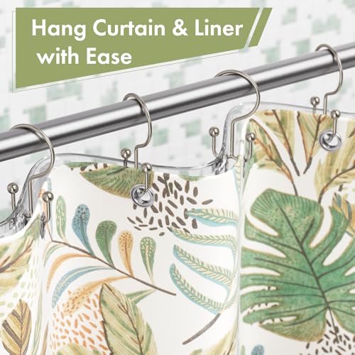 Amazer Nickel Shower Curtain Hooks, 12PCS Minimalist Simple Double Shower Curtain Rings, Rust-Resistant Metal Shower Hooks Shower Curtain Hangers, Shower Rings for Bathroom Shower Rods Curtains - color: Nickel, style: Minimalist - Double Hooks