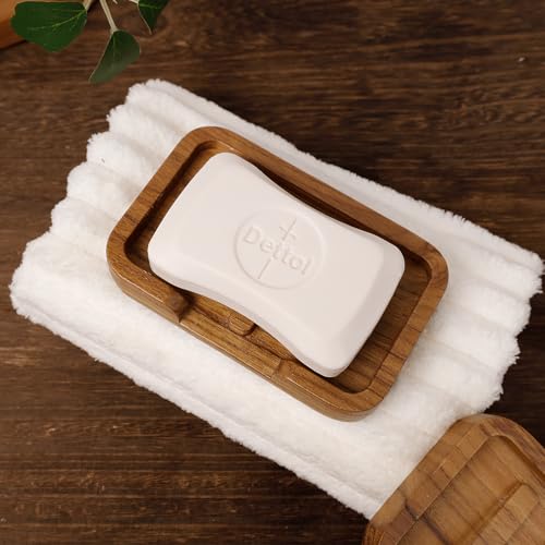 HTB 2 Pack Self Draining Soap Dish Teak Wood Keep Soap Dry | Wooden Soap Holder,Sponge Holder for Kitchen,Soap Saver for Shower, Bathroom, Sink, Bathtub,Kitchen and Countertop - color: 2pcs