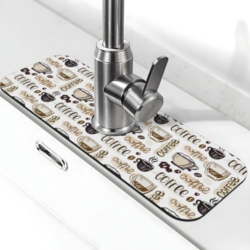 Espresso Machine Beans Coffee Vintage 15" X 5.5" Kitchen Sink Splash Guard Faucet Faucet Guard Draining Mat Sink Splash Guard Faucet Kitchen Bathroom - color: Espresso Machine Beans Coffee Vintage