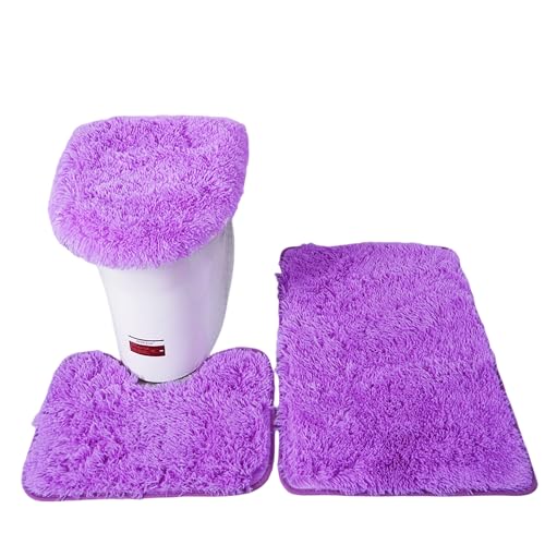Soft Bathroom Carpet 3 Piece Bathroom Rugs and Mats Set Bath Mats Set with U-Shaped Toilet Floor Mat Rugs andToilet Lid Cover Mat (Purple) - color: Purple