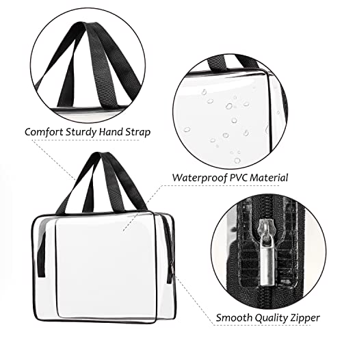 6pcs Clear Cosmetic Bags, TSA Approved Toiletry Bag Set Crystal Clear Travel Beach Essentials Bag Organization PVC, Clear Makeup Bags Luggage Pouch Carry on Airport Airline Compliant Bag Women Men - color: 6pcs Black（1 Large, 2 Medium, 3 Small）