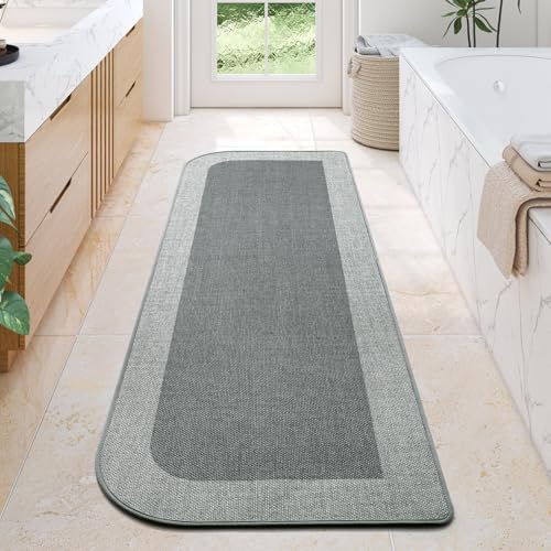YDKGL Bathroom Runner Rug, Thin Bath Mat Non Slip Washable Large Bathroom Rugs, Rubber Backing Quick Dry for Floor, Tub and Shower, Grey 24x70 - color: A-grey, size: 24"x 70"
