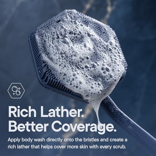 TOOLETRIES Silicone Back Scrubber for Shower, Bath Brush - Glacier | Long ergonomic handle and non-slip grip make exfoliating hard-to-reach areas simple and comfortable. - color: Glacier