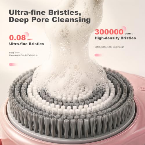 Electric Back Scrubber for Shower Wall Mounted, Hands-Free, 7'' Large Brush | Parents, Fitness Enthusiasts, Luxury Home Spa; Auto-Rotating Brush; 3 Speed Adjustment Exfoliating Brush For Back Cleansing - color: Pink