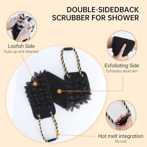 Extra Wide Shower Back Scrubber with Handles, 40 Inches Dual-Sided Back Washer, Body Exfoliator for Men with Larger Body Types. Foaming on One Side, Exfoliating on the Other for Deep Cleansing (XL) - size: Extra Large