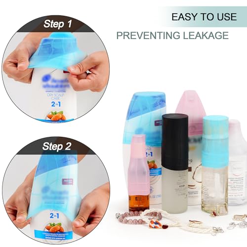 Travel Hanging Toiletry Bag for Women and Men, with 8 Leak Proofing Silicone Bottle Covers, Waterproof Makeup Accessories, Cosmetic Essentials, Toiletries Dopp Kit Set with Jewelry Organizer, Blue - color: Blue, size: Medium*1 + Leak Proofing Bottle Cover