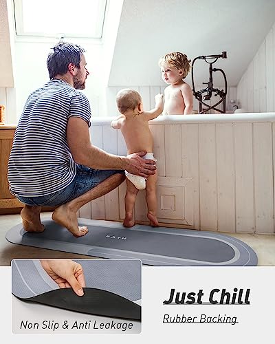 MontVoo Bath Mat Runner - Long Non Slip Absorbent Quick Dry Thin Bath Rug for Bathroom Floor Mat - Rubber Backed - Stain Resistant - Easy Care - Blue 17"x59" - color: Blue, size: 17"x59"