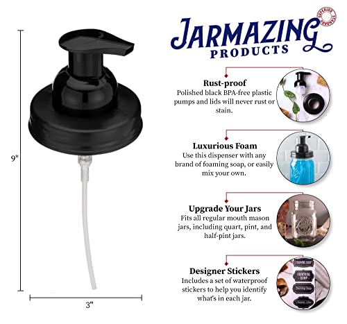 Jarmazing Products Mason Jar Foaming Soap Dispenser Lids - Includes Waterproof Stickers! Black - 12 Pack - color: Black, size: Pack of 12