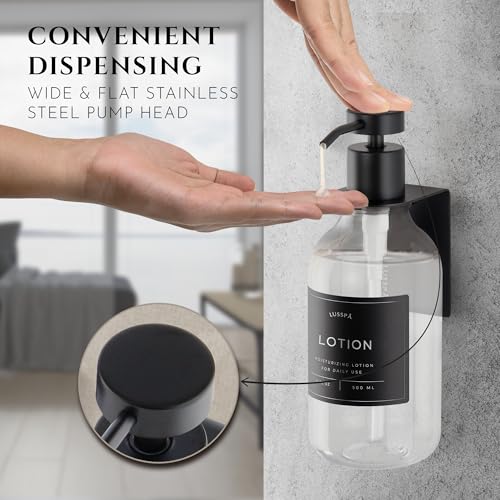 Shower Shampoo Dispenser Wall Mounted – Refillable 16.9 oz Clear Bottle with Stainless Steel Pump & No-Drill Adhesive Holder – Soap Dispenser for Bathroom (1 X Clear/Black) - color: 1 X Clear/Black