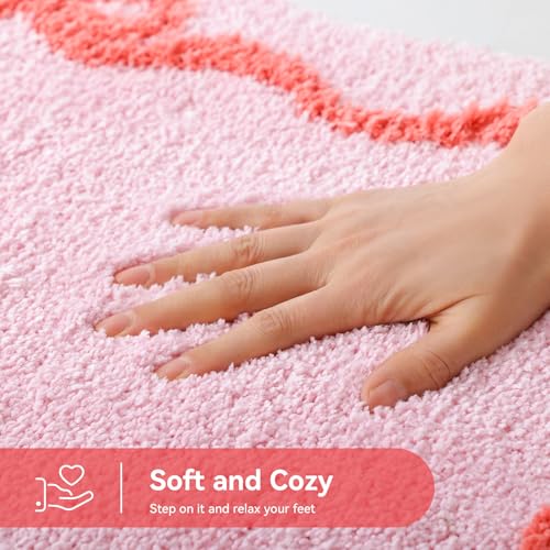 TRUEDAYS Pink Bow Bathroom Rugs - Cute Bow Bath Mat Small Non Slip Bath Mat, Super Soft & Absorbent Bath Rugs for Bathroom Decor, Tub, Vanity Floor - color: Pink Scalloped Bow