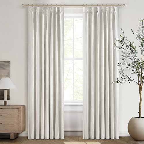 Unique 78 Inch Pinch Pleated Curtains Blackout for Bedroom 2 Panel Set, Neutral Cream Linen Blend Pleat Memory Trained Drapes Room Darkening Insulated Nursery Curtain Back Tab 40x78 Inches Window Burg - color: Birch, size: 40"W x 78"L (Pack of 2)