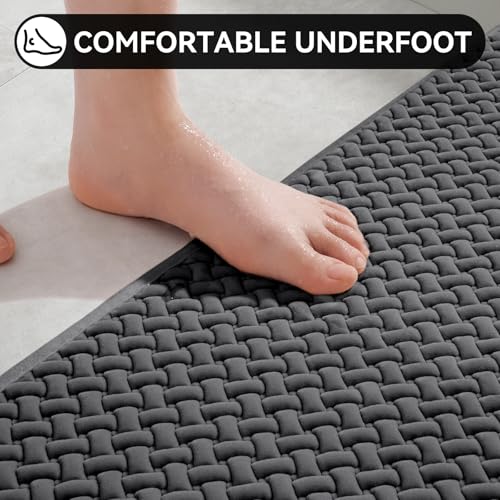 YDKGL Bathroom Rugs Non Slip, Super Absorbent Quick Dry Bath Mat, Foam Weave Texture Rubber Backing Ultra Thin Bathroom Mats Fit Under Door Bathroom Floor Bathtub Shower - color: Grey, size: 24” X 35“