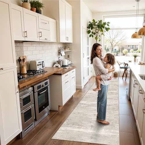 YOUFORTONG Runner Rug 2x10 Washable: Indoor Modren Abstract Long Kitchen Carpet with Non Slip Backing Soft Home Decor Rugs for Bedroom Laundry Entryway Ultra Soft Floor Mat for Bathroom 2X10 Beige - color: Beige, size: 2' x 10' (Runner)