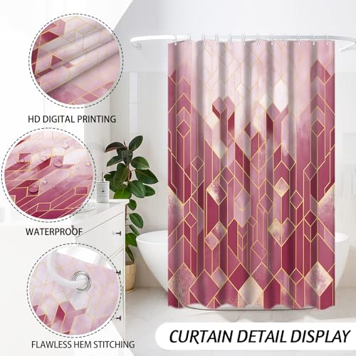 Lnond Red Bathroom Set, Red Abstract Cubes Bathroom Accessories Sets Complete, Luxury Restroom Set with Shower Curtain and Rugs, Trash Can, Toilet Brush Holder Set & Soap Dispenser - style: Red