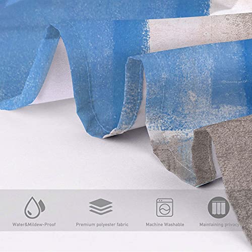 Lnond 4Pcs Bathroom Shower Curtain Sets with Rugs,Sky Blue and Grey White Abstract Painting Bathroom Sets with Shower Curtain and Rugs and Accessories - color: Sky Blue