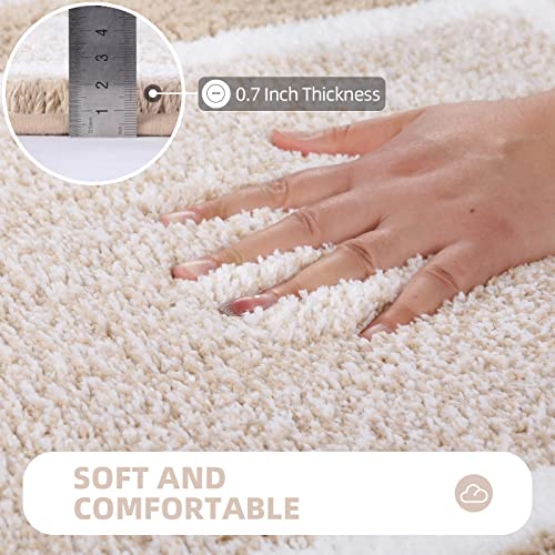 Bathroom Rugs Sets 3 Piece with U-Shaped Contour Toilet Mat Shower Rugs Absorbent Microfiber Plush Bath Mats Non Slip Bath Rugs Shaggy Floor Mats Machine Washable - color: Beige