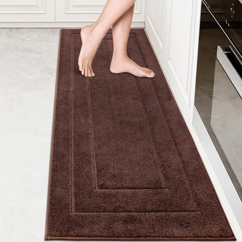 PURRUGS Machine Washable Kitchen Runner Rug 24" x 70", Non-Slip/Skid Hallway Runner Rug, Super Absorbent Soft Area Rug for Kitchen, Hallway & Laundry, Rolled Packaging, Brown - color: Brown, size: 24" X 70"