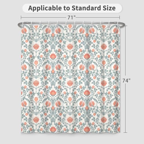 Vintage Floral Shower Curtain with Hooks, William Morris Style Botanical Print Waterproof Fabric Bath Curtain for Cottagecore & Farmhouse Bathroom Decor, 71x74 Inches - color: Classic Flora