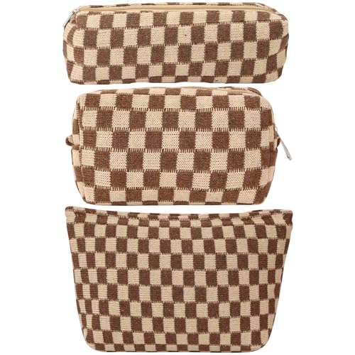 LYDZTION Makeup Bag Cosmetic Bag for Women,1Pcs Large Capacity Makeup Bags and 1Pcs Pencil Case Makeup Brushes Storage Bag Travel Toiletry Bag Organizer - color: 3pcs brown