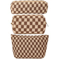 LYDZTION Makeup Bag Cosmetic Bag for Women,1Pcs Large Capacity Makeup Bags and 1Pcs Pencil Case Makeup Brushes Storage Bag Travel Toiletry Bag Organizer - color: 3pcs brown