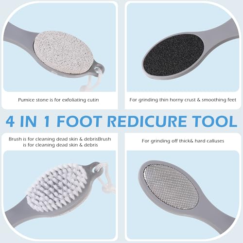 2 Pcs 4 in 1 Foot Brush for Use in Shower with Pumice Stone, Foot Rasp and Sandpaper, Foot Scrubber Brush for Feet, Dead Skin Remover for Foot Care - style: 2 Black Gray Foot Brush