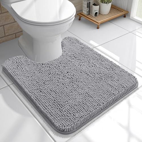 OLANLY Toilet Rugs U-Shaped 20x20, Extra Soft Absorbent Chenille Contour Bathroom Rugs for Toilet, Dry Quickly, Machine Washable, Non-Slip Bath Mat, Grey - color: Grey, size: 20" X 20" Contour Rug