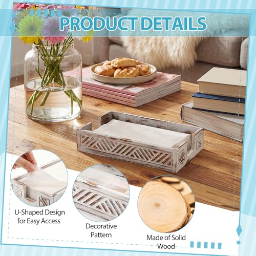 Wood Napkin Holder for Bathroom Paper Towel Holder Tray for Guest Farmhouse Rustic Wooden Tray Disposable Hand Towels Basket Modern Tabletop Decor for Cocktail Kitchen Coffee Bar(White) - color: White