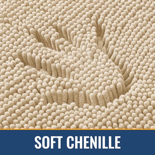 Arotive Bathroom Rugs 47x24, Extra Soft Absorbent Shaggy Chenille Bath Rugs, Machine Washable Rubber Backing Bath Mats for Bathroom Floor Tub and Shower, Home Decor Accessories, Beige - color: Beige, size: 47" X 24"