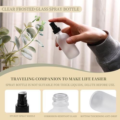 NOOEEISS Green Glass Small Spray Bottles 2 oz 24 Packs,Fine Mist Sprayer Pretty Finish,Refillable Containers mini spray bottles for Cleaning Solutions and Skin Care (Clear Frosted 24Pack) - color: Clear Frosted, size: 24Pack