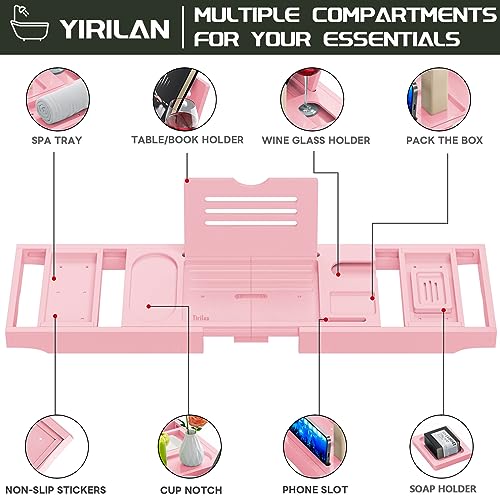 Premium Bathtub Tray Caddy, Expandable Bath Tray, Unique House Warming Gifts, New Home, Anniversary and Wedding Gifts for Couple, Pink - color: Pink