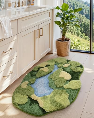 DEXI Moss Bath Mat, Ultra Thick Soft Green Bathroom Rug, Non Slip Washable Bathmat, Water Absorbent Microfiber Carpet Rugs for Shower Floor, Sink, Bedroom, 55x39, Moss Green - color: Green Moss-large