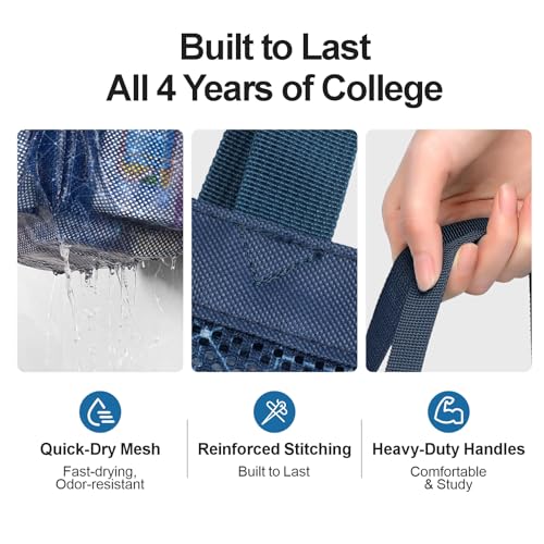 Mesh Shower Caddy Portable - 8 Pockets, S-Hook, Shower Bag for Dorm Camping | 2-Handle, Quick-Dry, Toiletry Organizer, College Dorm Room Essentials for Girls, Gym, Travel & Bathroom, Starlight Navy - color: Starlight Navy, size: L (Classic Dorm Caddy)