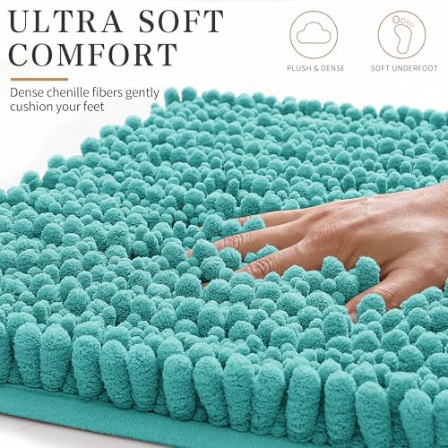 Yimobra Bathroom Rugs Non Slip Washable - Ultra Soft Absorbent Chenille Bath Mat, Quick Dry Shaggy Floor Carpet for Tub Shower, Lake Blue Home Decor Accessories, 24x17 Inch - color: Lake Blue, size: 24" X 17"