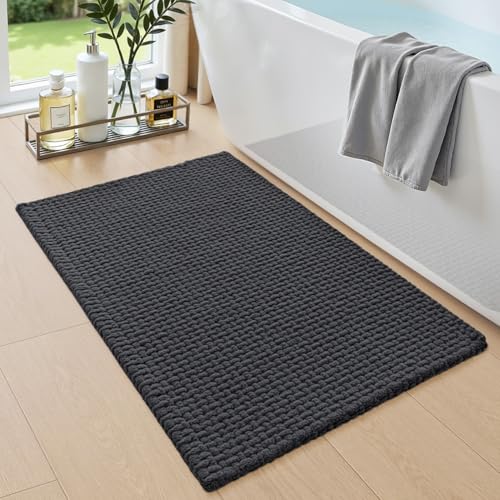 DEXI Bathroom Rugs 24x16, Non Slip Washable Bath Mat, Absorbent Chenille Bathmat, Ultra Soft Thick Carpet for Tub Shower Floor, Dark Grey - color: Dark Grey, size: 24" X 16" (Rectangular)