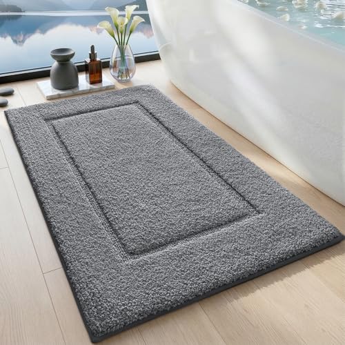 DEXI Bathroom Rugs 36x24, Washable Non Slip Bath Mat for Shower Floor, Absorbent Quick Dry Bathmat with Rubber Backing, Ultra Soft Plush Carpet for Tub, Grey - color: Grey, size: 36" X 24" (Rectangular)