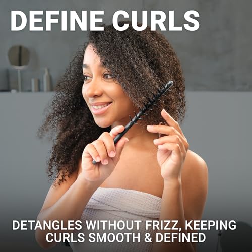 Janeke J-Brush Detangling Comb for Curly and Wavy Hair – Wide Tooth J-Shape Brush for Wet and Dry Use – Anti-Frizz, Lightweight and Gentle on Scalp – Made in Italy Professional Styling Tool (Black) - color: Black/JBrush