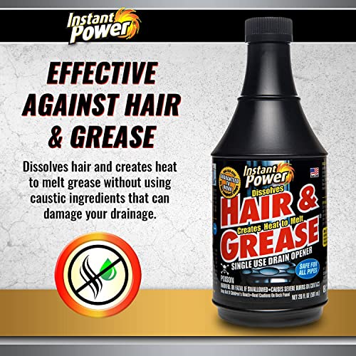 Instant Power Hair and Grease Drain Cleaner - Shower Liquid Clog Remover, Drain Defense for Sinks, Made in USA, Sink Cleaner and Deodorizer - 20 Oz 6 Pack - size: 20 Fl Oz (Pack of 6)
