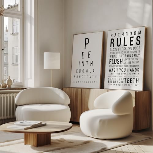 Poster Master 2-Piece Bathroom Sign Print - Eye Chart & Rules Poster - Humorous Guest Bath Decor - Minimal Typography Design - Powder Room Decor - Funny Restroom Sign - 11x14 UNFRAMED Wall Art - color: Style-01, size: 11"L x 14"W