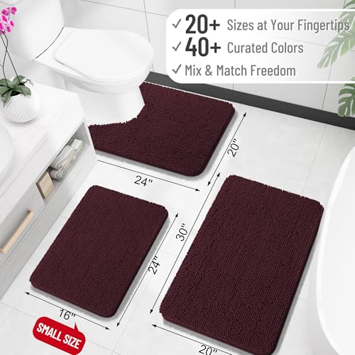OLANLY Toilet Rugs U-Shaped 20x20, Extra Soft Absorbent Chenille Contour Bathroom Rugs for Toilet, Dry Quickly, Machine Washable, Non-Slip Bath Mat, Black Cherry - color: Black Cherry, size: 20" X 20" Contour Rug
